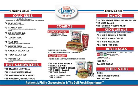 lennys subs|lenny's sub menu.